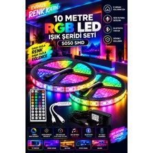 EVİMLED Rgb LED 10 Metre 44 Tuş Kumanda 5050 Smd 3 Çip Tak Çalıştır Set Slikonsuz Iç Mekan