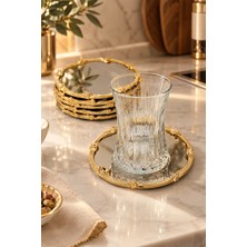 Yaren Style Royal Rose 6'lı Çelik Çay Bardağı Tabağı