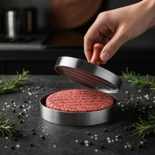 Brf Store Prime Paslanmaz Çelik Hamburger Köfte Presi 12 Cm, Ahşap Saplı Oluklu Köfte Şekillendirme Kalıbı (12