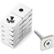 Brf Store Prime Dünya Magnet 10 Adet, Neodyum Mıknatıs, 15X15X5 Mm, D: 8/4 Mm, Köşeli, Havşa Delikli, Güçlü Ma