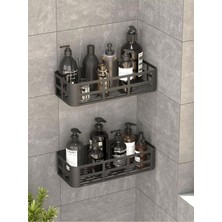 Brf Store Prime 2'li Banyo Rafı Seti, Antrasit, Yapışkanlı Montaj, Dayanıklı Plastik, Şampuanlık ve Sabunluk,