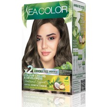 Esranın Dünyası Sea Color Amonyaksız, Vegan, Doğal, Besleyici Kalıcı Saç BOYASI%100 Beyaz Kapama (1 Paket 2 x 50 ml Boya & Oksidan) (Yoğun Küllü Açık Kumral 8.11)