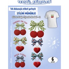 Agg Reklam Ütü ile Yapışan Kıyafet Etiketi Kiraz Kalp Fiyonk Temalı Model -2  6lı Set