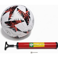 Esranın Dünyası Aksu Futbol Topu Dikişli Tpu Deri 5 Numara 380GR 32 Panel ve 23CM Top Şişirme Pompası Set (Turuncu-Siyah-Beyaz)