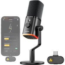 Esranın Dünyası Maono Kablosuz Dinamik Mikrofon, Usb-C, Kablosuz ve Kablolu Çift Mod, 7 Katmanlı Gürültü Azaltma, Rgb Pc Masa Mikrofonu, Oyun/akış / Toplantılar Için, PD100 W, Siyah