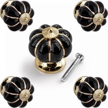 Esranın Dünyası (5 Adet) Pumpkin Royal Siyah Yaldız Gold Renk Porselen Düğme Kulp Mobilya Çekmece Dolap Kulpu Kulbu