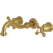 Esranın Dünyası Kingston Brass KS3127AX Vintage 20,32 cm Merkezi Duvara Monte Gemi Lavabo Musluğu, Saten Pirinç, 7-4/9 Inç Ağız Erişimi