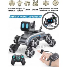 Esranın Dünyası Yıldırım Oyuncak Uzaktan Bilekten Kumandalı Şarjlı 8 Teker Akrobat Robot Köpek Müzikli ve LED Işık 25 cm Köpek Araba, Gri