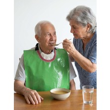 Esranın Dünyası Sıvı Geçirmez Yetişkin Hasta Yemek Önlüğü - Pratik Silinebilir ve Leke Tutmaz Göğüs Koruyucu Önlük (Yeşil)
