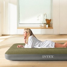 Intex Tek Kişilik Şişme Kamp Yatağı - Şişme Yatak - Şişme Seyahat Yatağı - Haki Şişme Classic Downy 99X191X25 Cm.