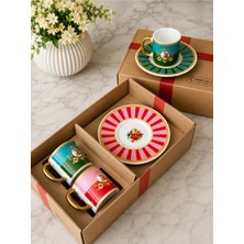 Yumuk Shop Bird Renkli 2 Kişilik Narlı Fiyonklu Kutulu Kahve Fincanı Takımı 90 ml