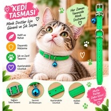 Kedi Tasması Yeşil Deri Mavi Zilli Ayarlanabilir Dikişli Kedi Boyun Tasması
