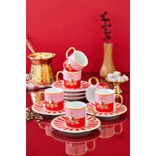 Yumuk Shop Pink Bird 6 Kişilik Narlı Gold Detaylı Kahve Fincan Takımı 90 ml