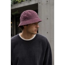 Külah Unisex Washed Burgundy Bucket Şapka Pamuklu Balıkçı Şapkası