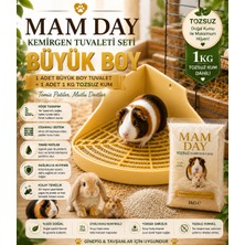 Mam Day Ginepig - Cüce Tavşan ve Hamster Için Büyük Boy Tuvalet Kabı ve Tuvalet Kumu 1 Kg. Kemirgen Kumu Set 20X28 cm