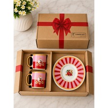 Yumuk Shop Pink Bird 2 Kişilik Narlı Fiyonklu Kutulu Kahve Fincanı Takımk 90 ml