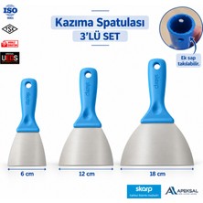 Skarp Kazıma Spatulası 3’lü Set 6 12 18 cm Boya Ek Sap Takılabilir Ispatula