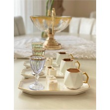 Yumuk Shop 6'lı Ayda Sunum Tabaklı Kahve Fincanı Beyaz
