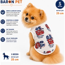 Köpek Tişörtü S Beden Boyun Çapı 25 cm Yarış Arabası Desenli Kolsuz Atlet - Krem