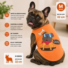 Köpek Tişörtü M Beden Boyun Çapı 32 cm Gözlüklü Köpek Baskılı Kolsuz Atlet - Turuncu