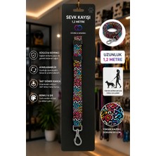 Köpek Sevk Kayışı 1,2 Metre Ayarlanabilir 360 Derece Döner Metal Kancalı - Geometrik Desenli