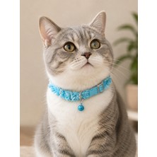 Kedi Boyun Tasması Mavi Fistolu Zilli Ayarlanabilir Güvenlik Kilitli Kedi Tasması