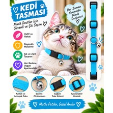 Kedi Tasması Turkuaz Mavi Düz Renk Zilli Ayarlanabilir Klipsli Kumaş Kedi Boyun Tasması