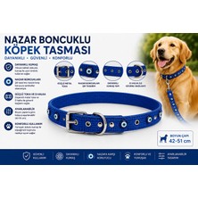 Nazar Boncuklu Köpek Boyun Tasması 42-51 cm Ayarlanabilir Metal Tokalı D Halkalı - Mavi