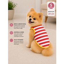 Köpek Tişörtü S Beden Boyun Çapı 24 cm Çizgili Kolsuz Atlet - Kırmızı Beyaz