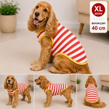 Köpek Tişörtü Xl Beden Boyun Çapı 40 cm Çizgili Kolsuz Atlet - Kırmızı Beyaz