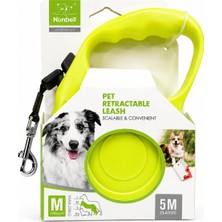 Nunbell Otomatik Köpek Gezdirme Tasması 5 Metre M Beden 20 kg Kilitli Metal Klipsli - Neon Sarı