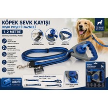 Köpek Sevk Kayışı Dışkı Poşeti Hazneli 1,2 Metre Ayarlanabilir Reflektörlü Kaymaz Saplı - Mavi