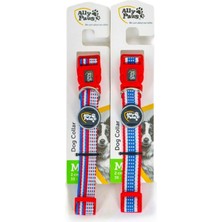 Ally Paws Köpek Boyun Tasması M Beden 35-50 cm Çizgili Klips Tokalı - Kırmızı Mavi