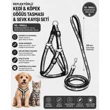 Reflektörlü Kedi ve Köpek Göğüs Tasması Sevk Kayışı Seti Xs-S 24-36 cm 120 cm Kayış - Siyah