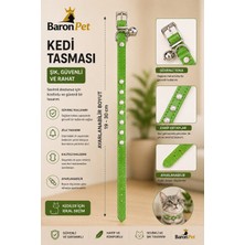 Kedi Tasması 19-30 cm Yeşil Inci Perçinli Zilli Ayarlanabilir Suni Deri Kedi Boyun Tasması
