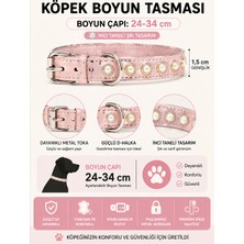 Inci Taneli Deri Köpek Boyun Tasması 24-34 cm Küçük Irk Metal Tokalı - Pudra Pembe
