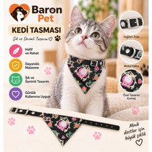 Fularlı Kedi Tasması Siyah Baykuş Çiçek Desenli Metal Halkalı Ayarlanabilir Bandana Kedi Boyun Tasması