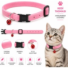 Kedi Tasması Süet Görünümlü Zilli Ayarlanabilir Klipsli - Pembe