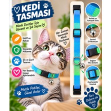 Kedi Tasması Mavi Yeşil Iki Renkli Zilli Ayarlanabilir Klipsli Kumaş Kedi Boyun Tasması