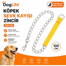 Dog Life Köpek Sevk Kayışı Zincir 100 cm Metal Zincirli Dokuma Saplı Güvenli Klipsli - Sarı