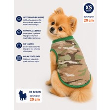 Köpek Tişörtü Xs Beden Boyun Çapı 20 cm Kamuflaj Desenli Kolsuz Atlet - Haki Yeşil