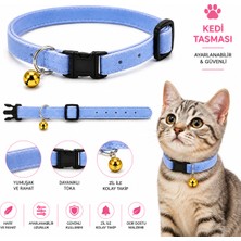 Kedi Tasması Süet Görünümlü Zilli Ayarlanabilir Klipsli - Mavi
