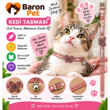 Kedi Tasması Gül Kurusu Deri Kelebek Detaylı Zilli Ayarlanabilir Kedi Boyun Tasması