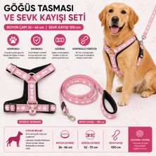 Köpek Göğüs Tasması ve Sevk Kayışı Seti Pati Kemik Desenli Içi Pedli 100 cm Kayış - Pembe