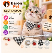 Fularlı Kedi Tasması Kazayağı Desenli Zilli Ayarlanabilir Bandana Kedi Boyun Tasması