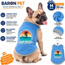 Köpek Tişörtü M Beden Boyun Çapı 30 cm Miami Beach Baskılı Kolsuz Atlet - Mavi