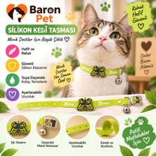 Silikon Kedi Tasması Yeşil Kelebek Detaylı Zilli Ayarlanabilir Suya Dayanıklı Kedi Boyun Tasması