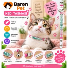 Kedi Tasması Beyaz Turkuaz Taşlı Zilli Ayarlanabilir Üç Sıra Kristal Taş Detaylı Kedi Boyun Tasması