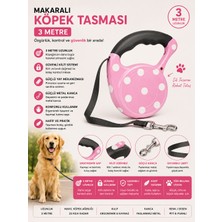Makaralı Köpek Gezdirme Tasması 3 Metre Otomatik Kilitli Döner Kancalı - Pembe Puantiyeli