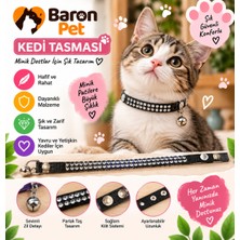 Kedi Tasması Siyah Taşlı Zilli Ayarlanabilir Çift Sıra Parlak Taş Detaylı Kedi Boyun Tasması